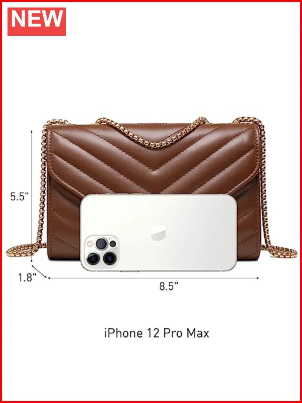 Quilted Crossbody Evening Bag Clutch Purse with Gold-Tone Chain Strap